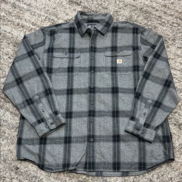 Carhartt Black and Gray Plaid Shirt heavy duty cotton sz XL TALL - Picture 1 of 9